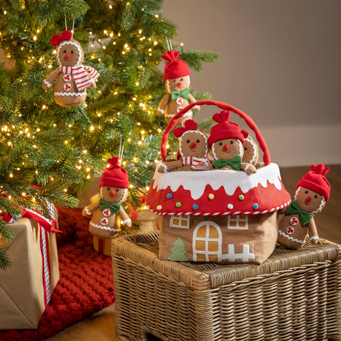 Gingerbread Fabric Ornaments, 6"H in Bucket, 2 Assorted