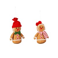 Gingerbread Fabric Ornaments, 6"H in Bucket, 2 Assorted