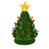 LED Flocked Ceramic Christmas Tree Table Decor