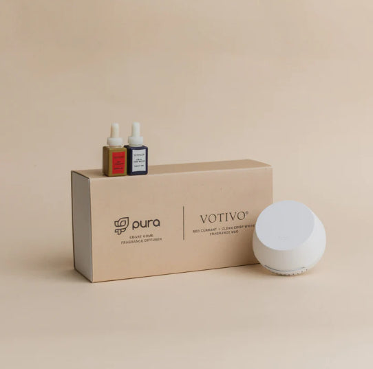 PURA + Votivo Smart Home Diffuser Set w/ Red Currant & Clean White Crisp