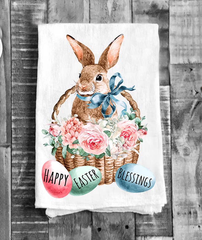 Happy Easter Blessing Bunny Tea Towel
