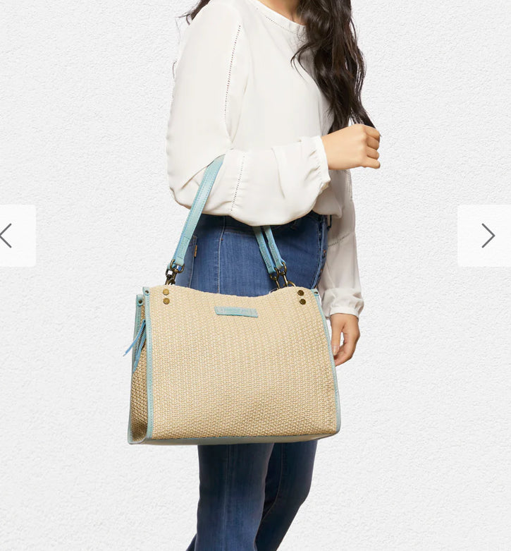 Lenox Raffia Triple Entry Satchel - Raffier with Glacier Lake