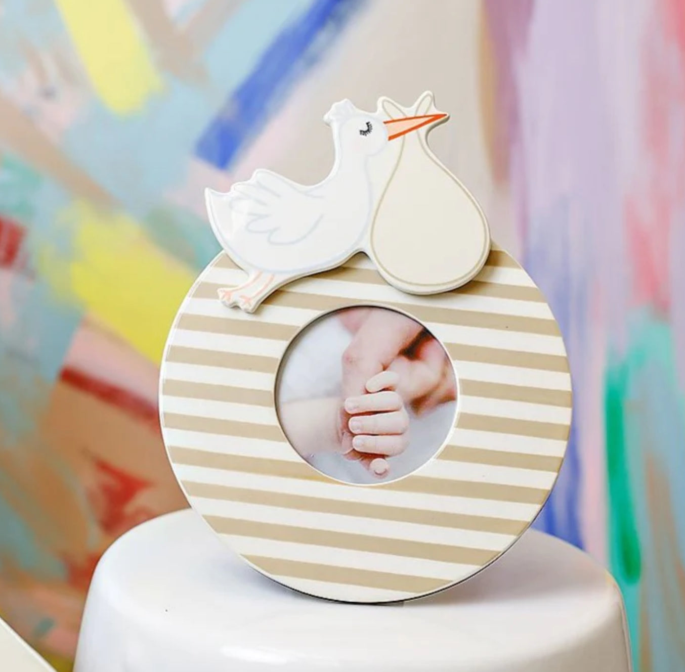 Neutral Medium Stripe Mini Round Frame