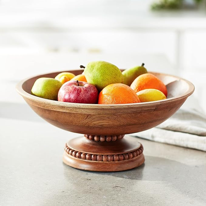 Mud Pie Beaded Brown Wood Pedestal
