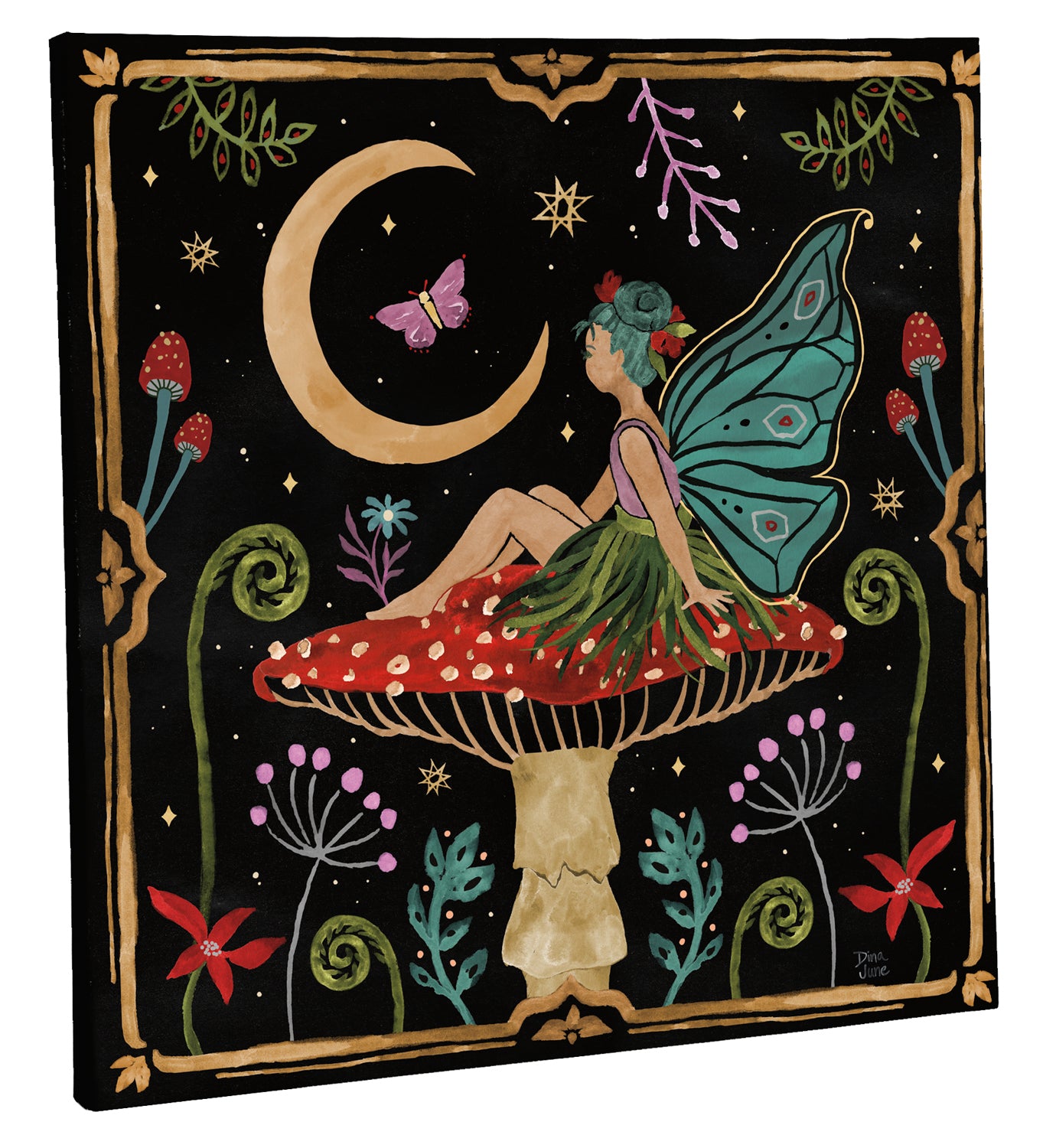 14" H x 14" L Outdoor Canvas, Fairy Sitting on Mushroom