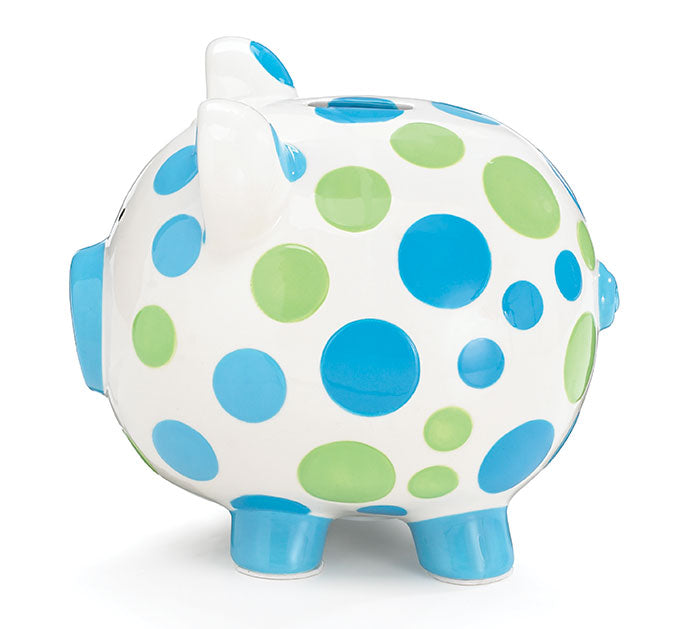 Piggy Bank Dashing Dots Blue