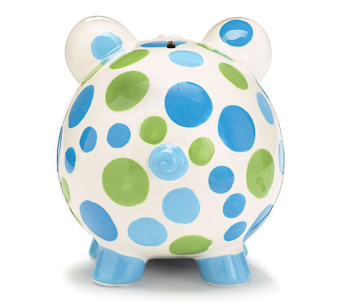 Piggy Bank Dashing Dots Blue