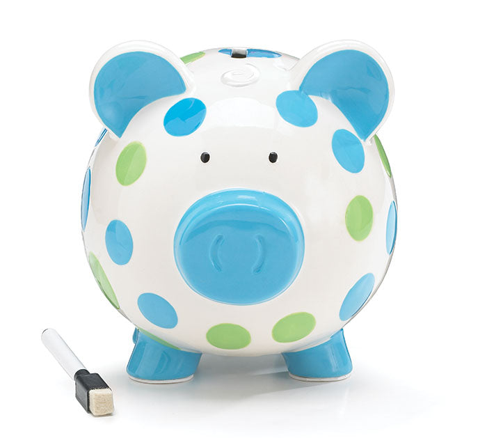 Piggy Bank Dashing Dots Blue