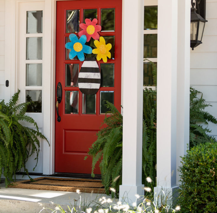 Flowers In A Striped Vase Door Hanger