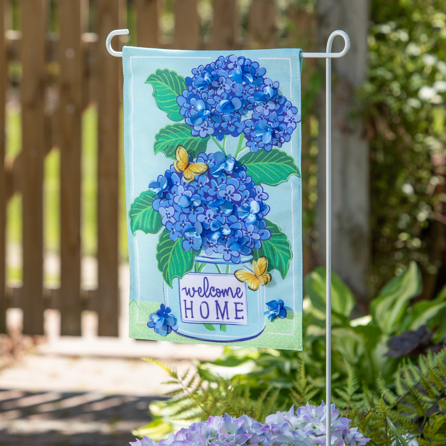 Welcome Home Hydrangeas Burlap Garden Flag