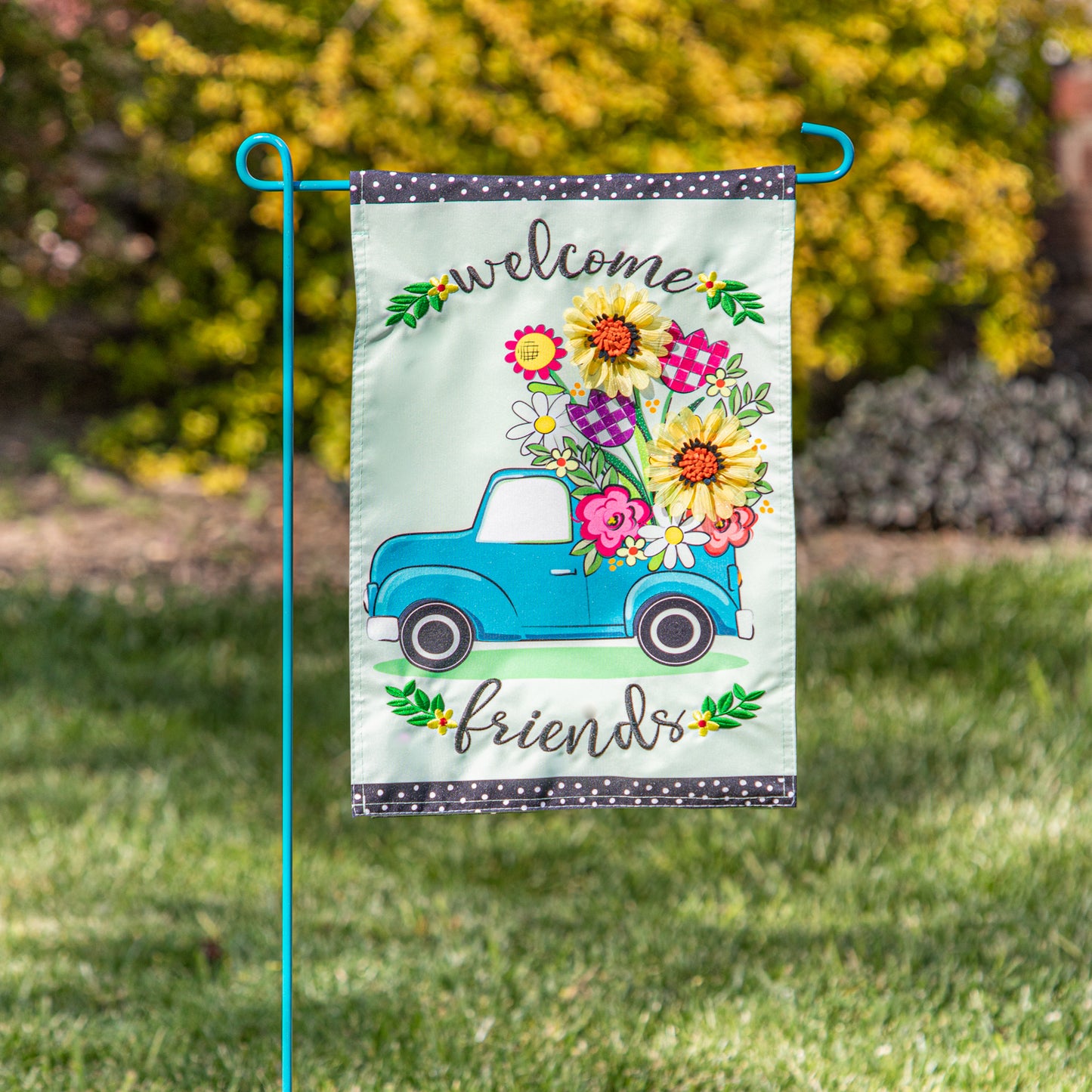 Flower Truck Linen Garden Flag