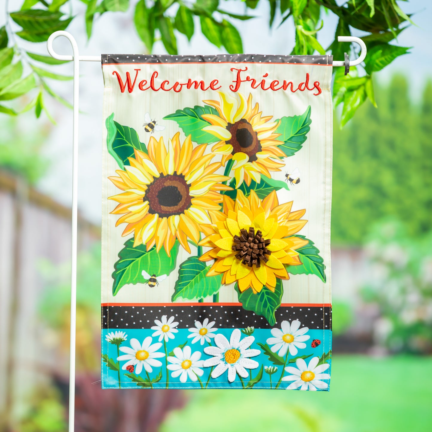 Sunflowers and Daisies Applique Garden Flag