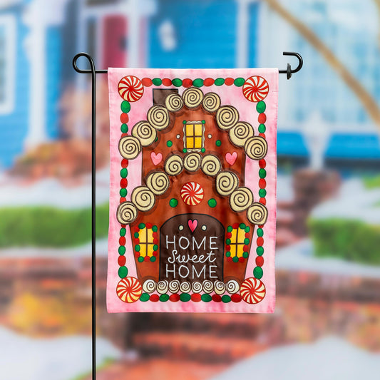 Home Sweet Home Applique Garden Flag (Pink Gingerbread)