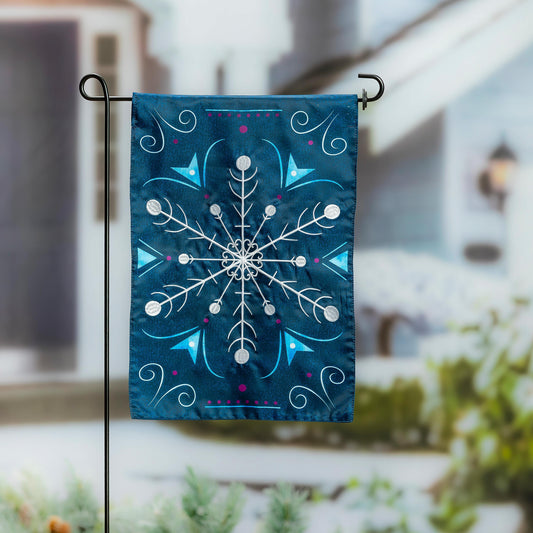 Blue Snowflake Applique Garden Flag