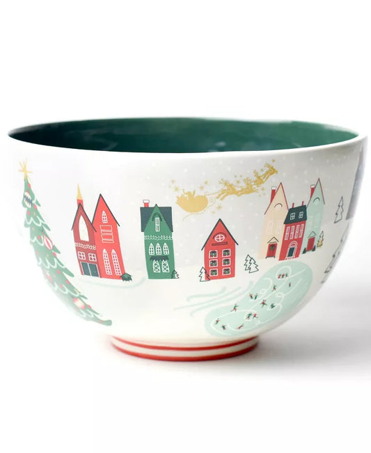 Christmas in the Village Scene 9in Footed Bowl