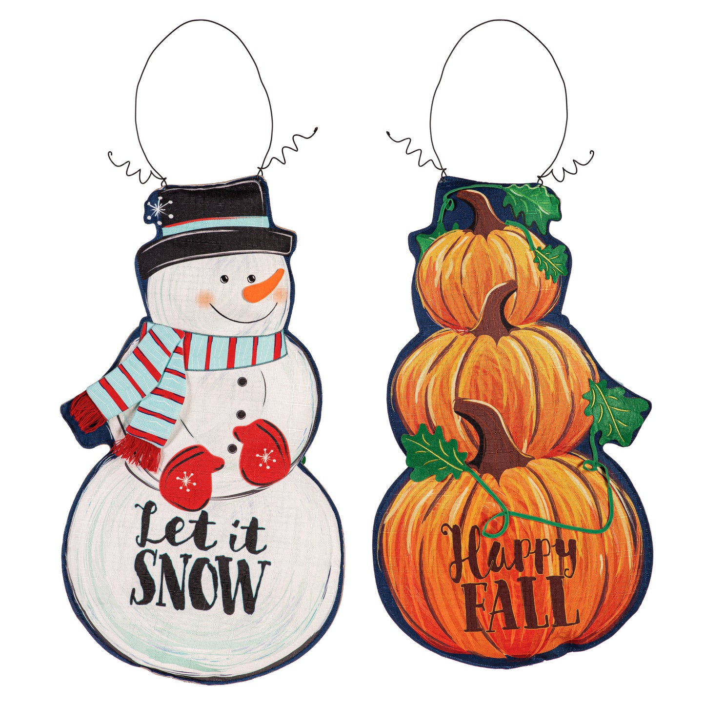 Fall Stacked Pumpkin/Winter Snowman Double Sided Estate Door Decor