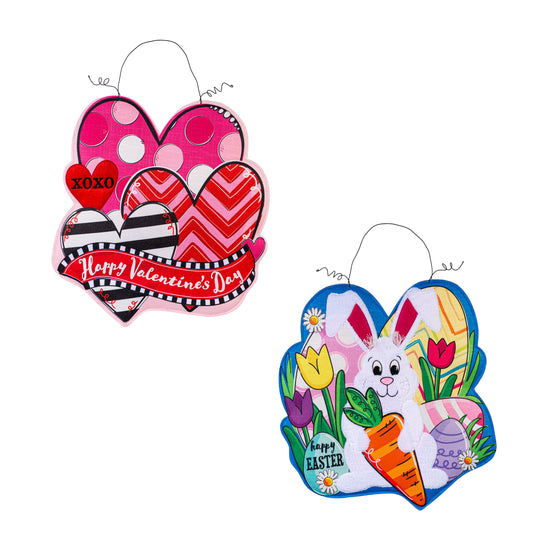 Happy Valentine's Day Sweethearts/ Happy Easter Bunny Double Sided Door Hanger