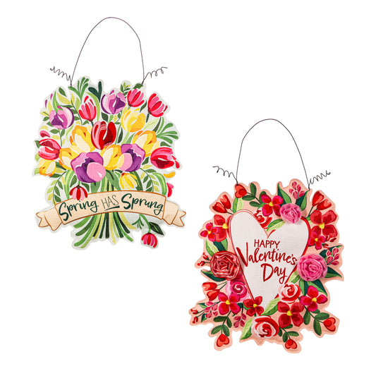 Happy Valentine's Day Floral Wreath/Spring has Sprung Double Sided Door Hanger