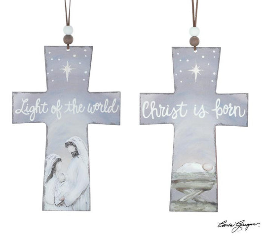 Cross Ornament With Raised Nativity