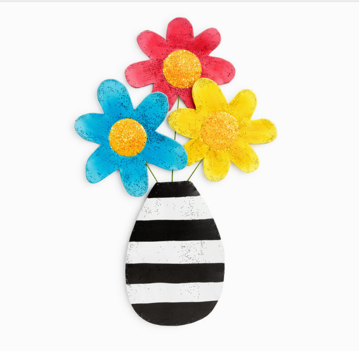 Flowers In A Striped Vase Door Hanger