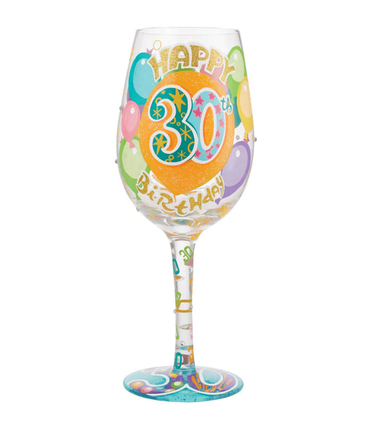 “Happy 30th Birthday” Hand-Painted Wine Glass 15 oz