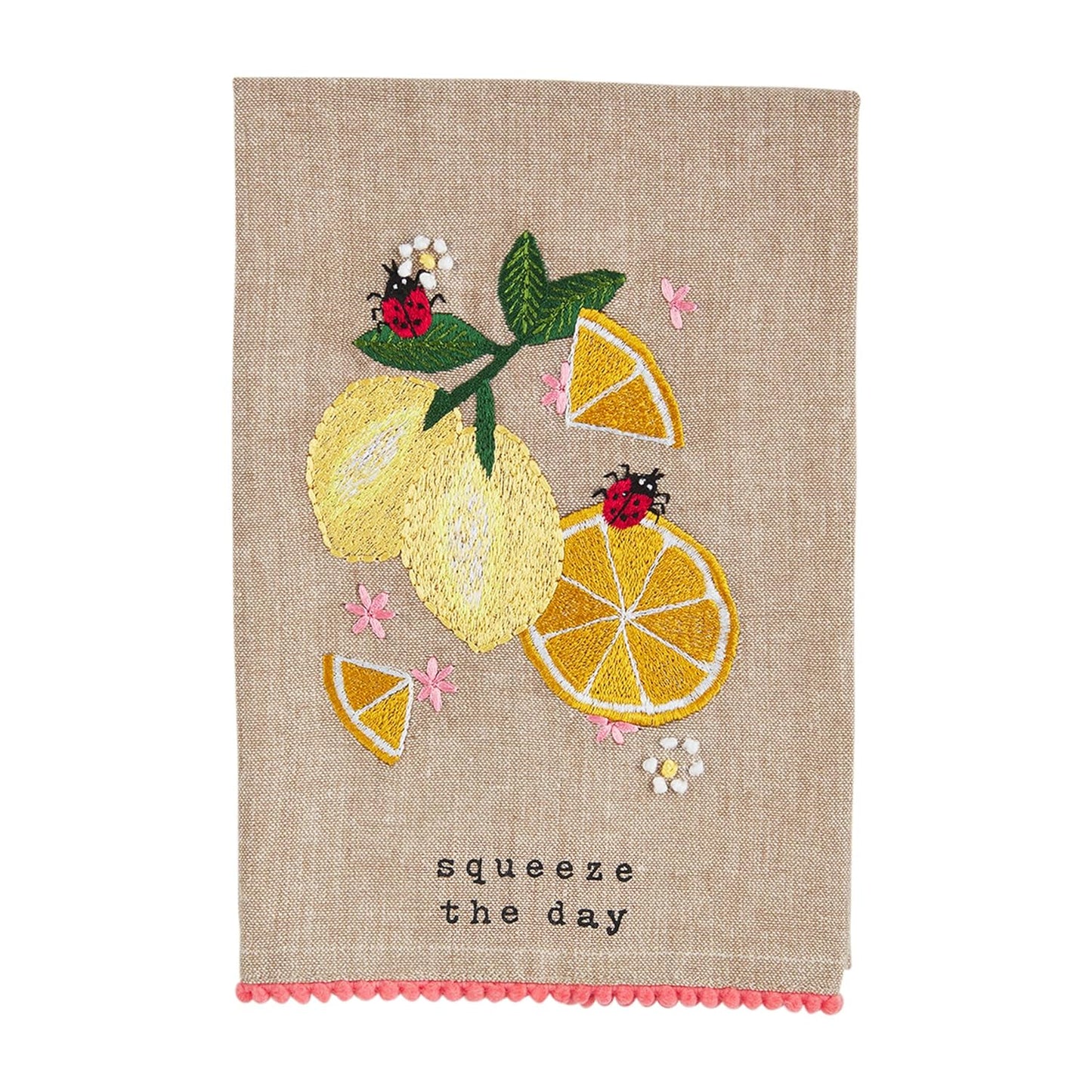 Lemon Embroidered Fruit Tea Towel