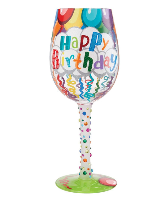 Birthday Streamers Hand-Painted Artisan Wine Glass 15 oz