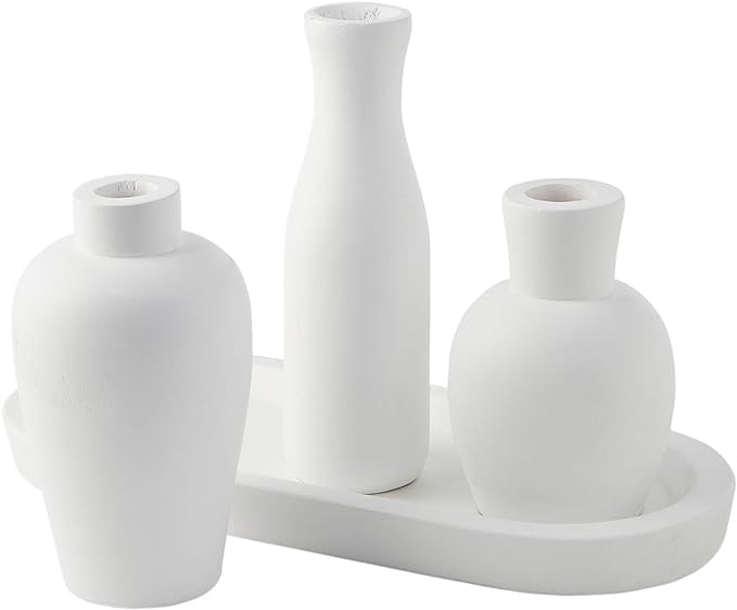 Mud Pie White Paulownia Vase & Tray Set