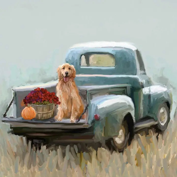 Golden Pup in Truck Tea Towel