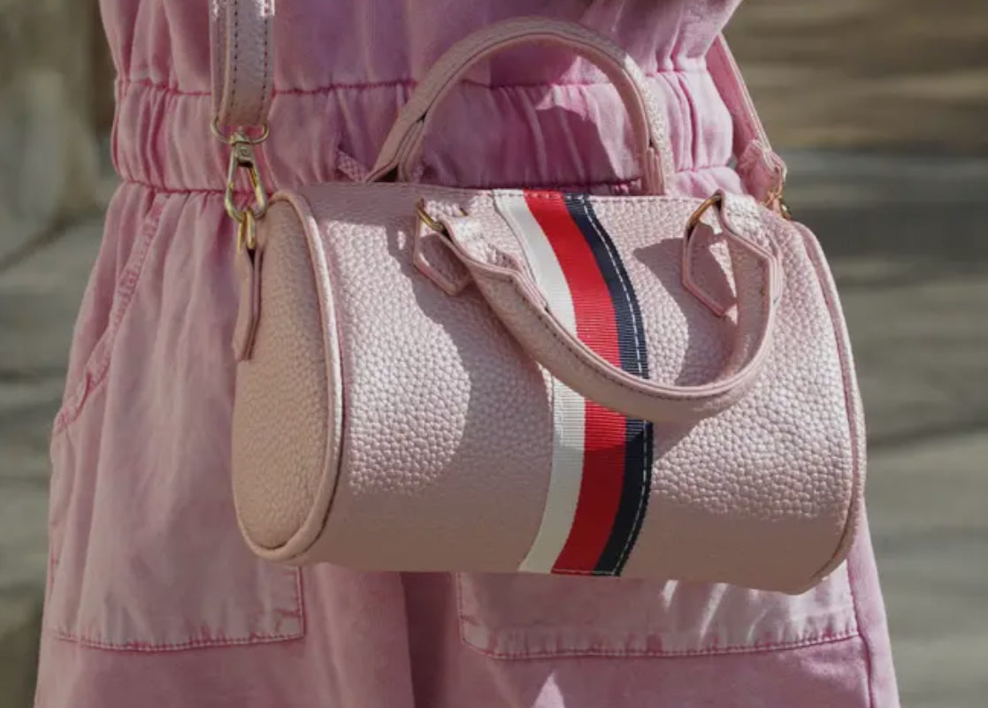 Striped Leather Duffle Pink