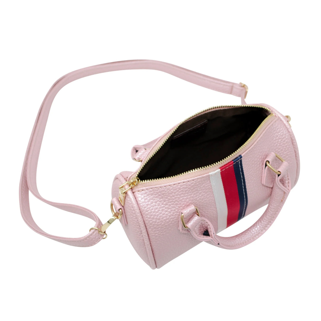 Striped Leather Duffle Pink