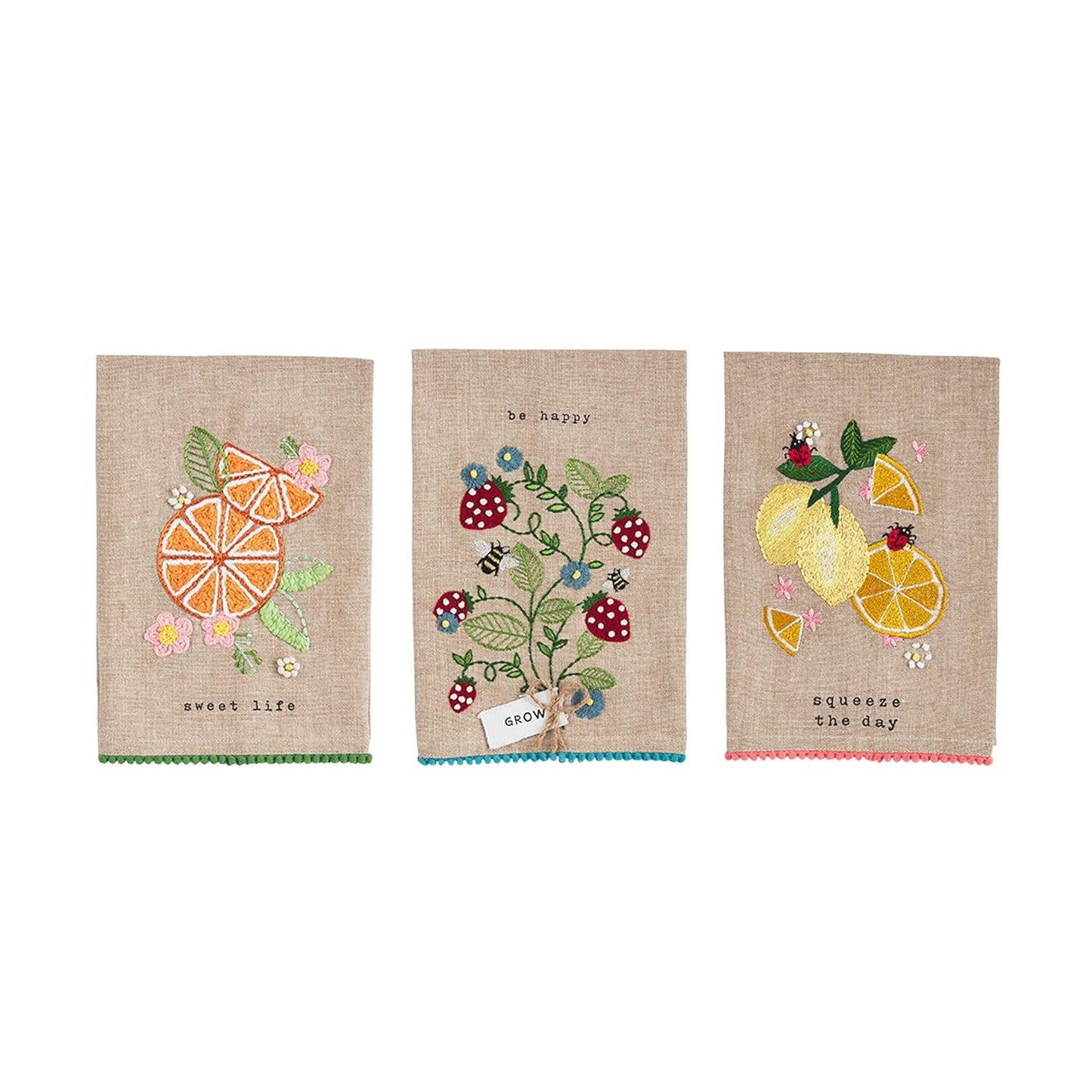 Lemon Embroidered Fruit Tea Towel