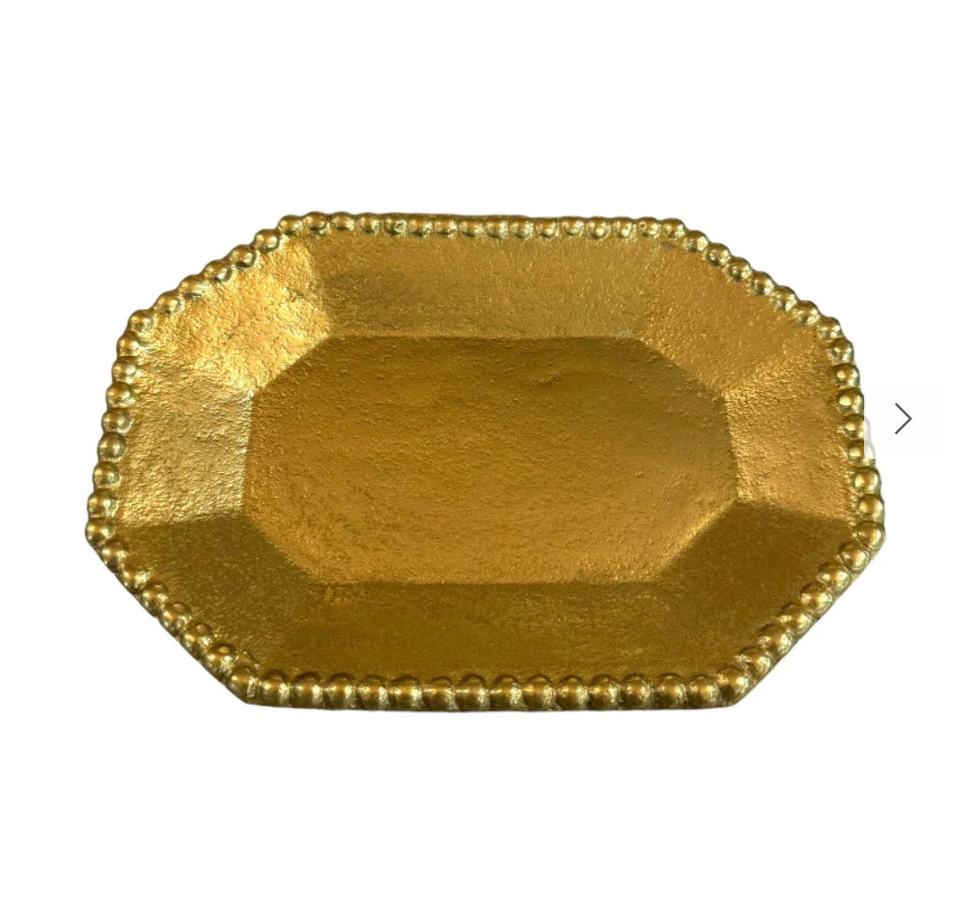 Gold Beaded Tray 8”x6”