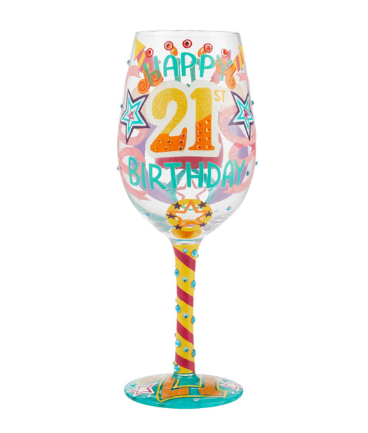 “Happy 21st Birthday” Hand-Painted Wine Glass 15 oz