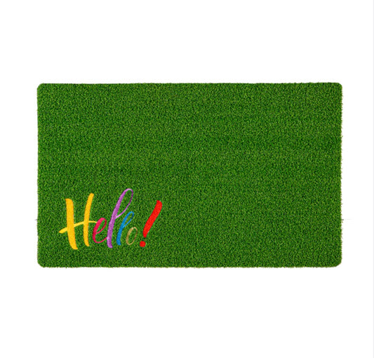 Hello! Embroidered Grass Mat