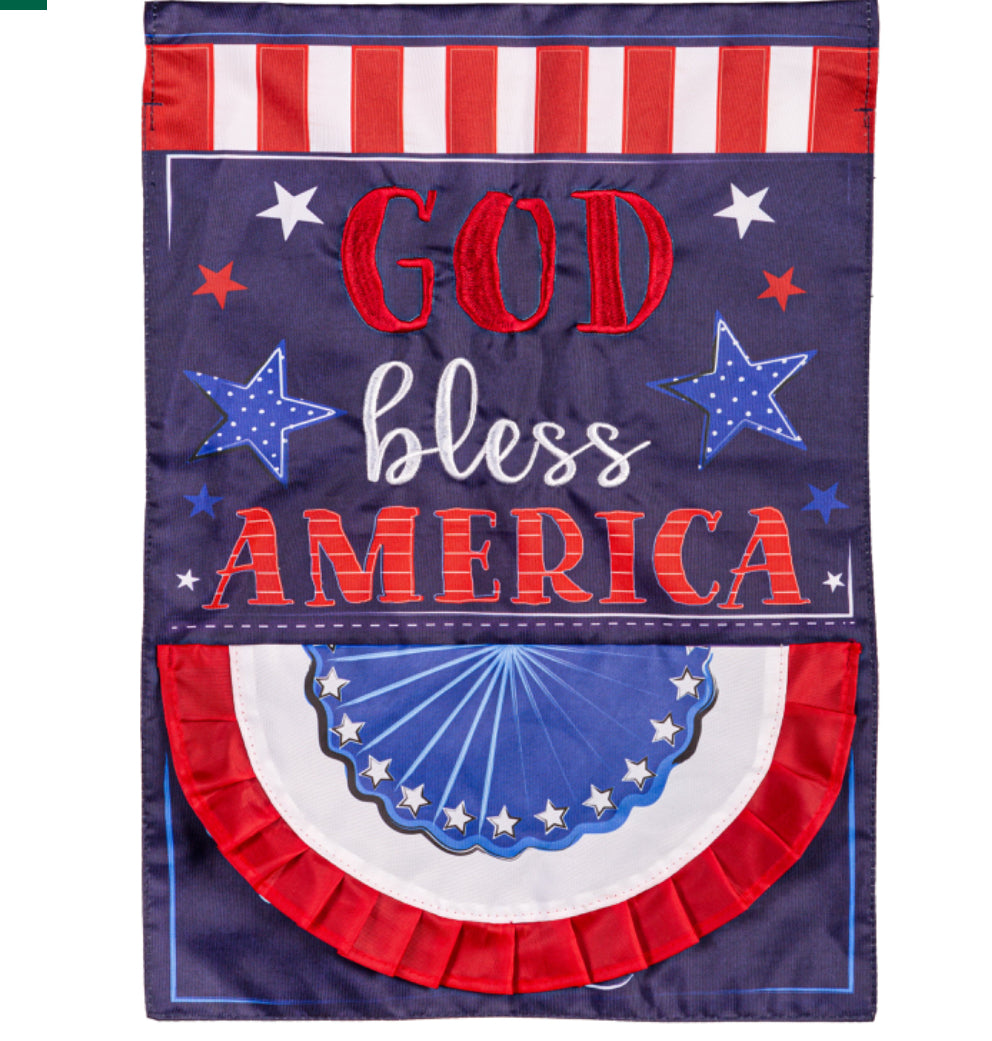 Patriotic God Bless America Appliqué Garden Flag