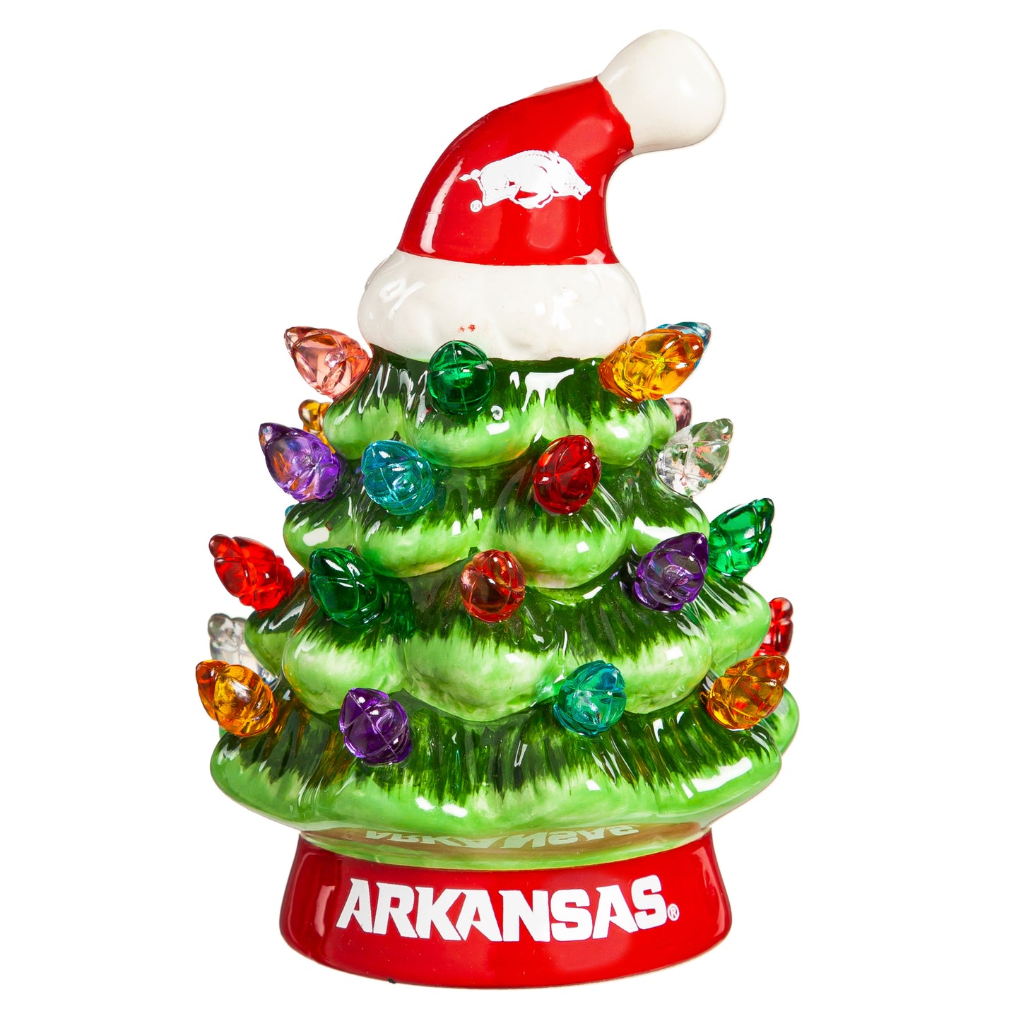 Christmas Tree Ornament w/Team Santa Hat University of Arkansas