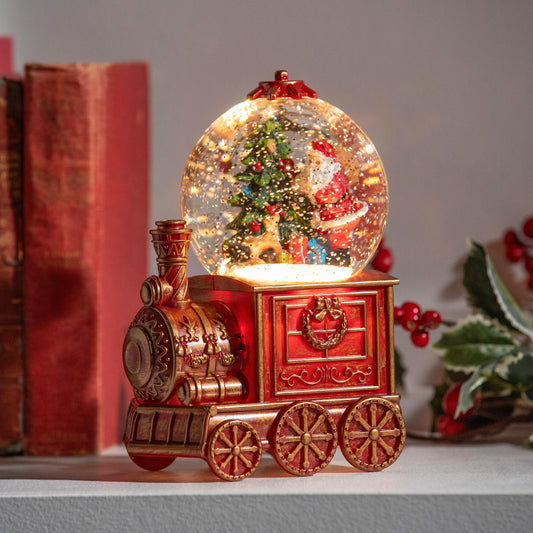 7.5" LED Train Spinning Water Lantern with Santa and tree