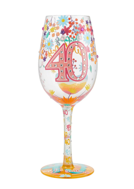 “Happy 40th Birthday” Hand-Painted Wine Glass 15 oz