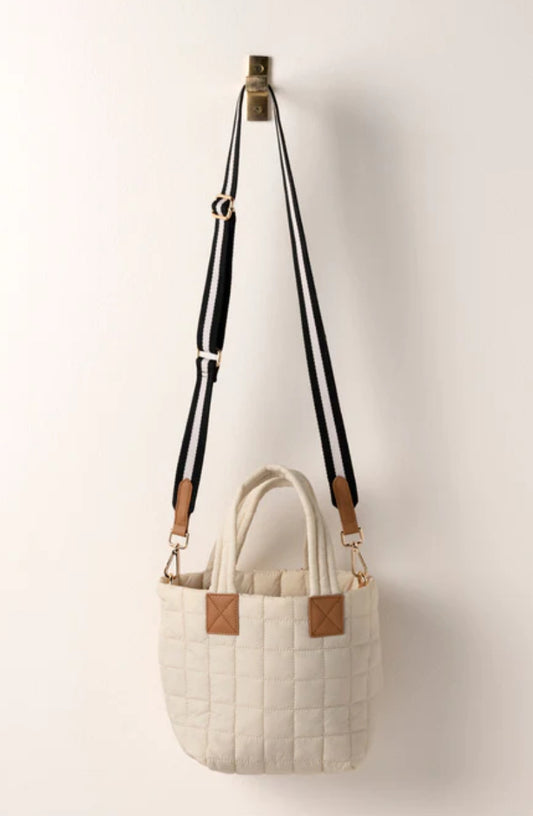 Ezra Quilted Nylon Mini Cross Body Tote Ivory