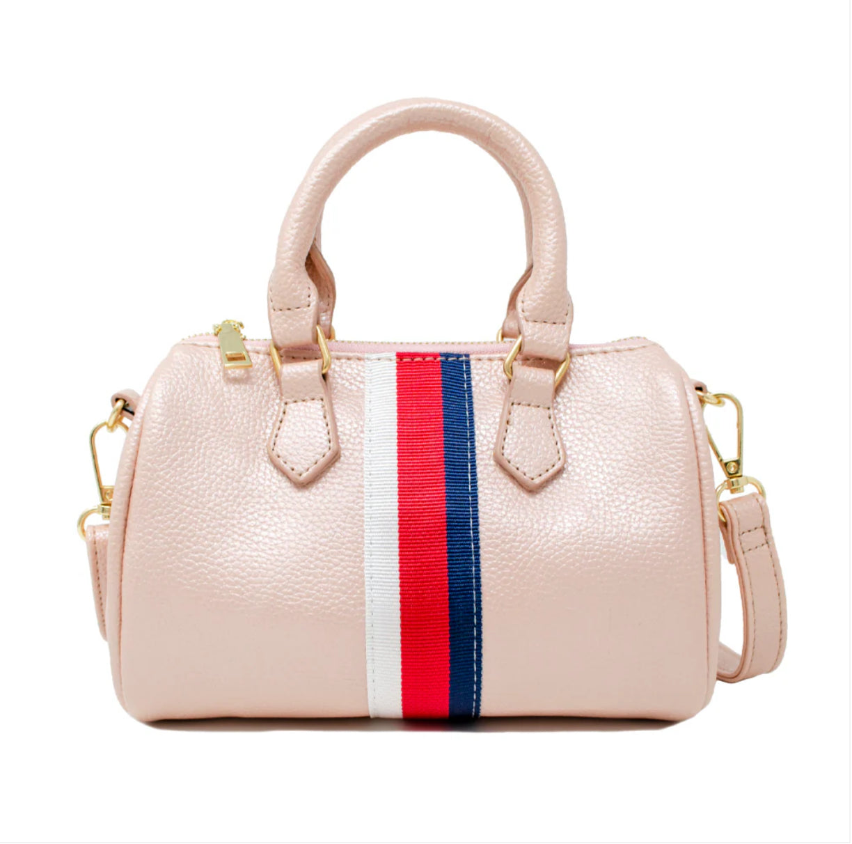 Striped Leather Duffle Pink