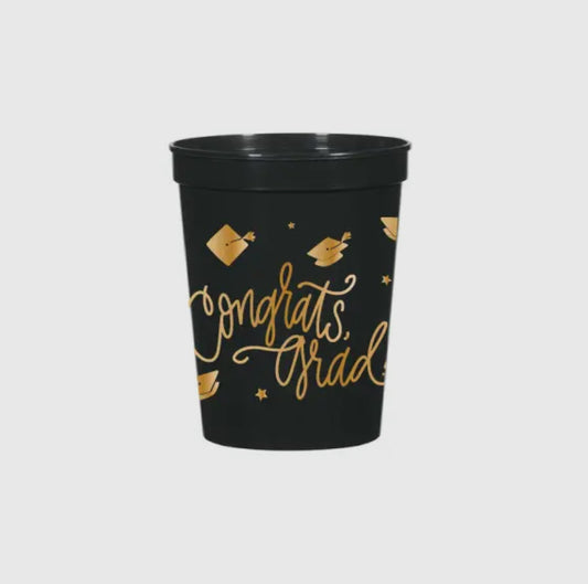 Congrats Grad! Black Plastic Cups 16oz