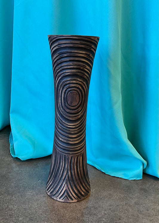 Brown Wood Carved Vase 16"