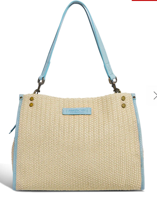 Lenox Raffia Triple Entry Satchel - Raffier with Glacier Lake