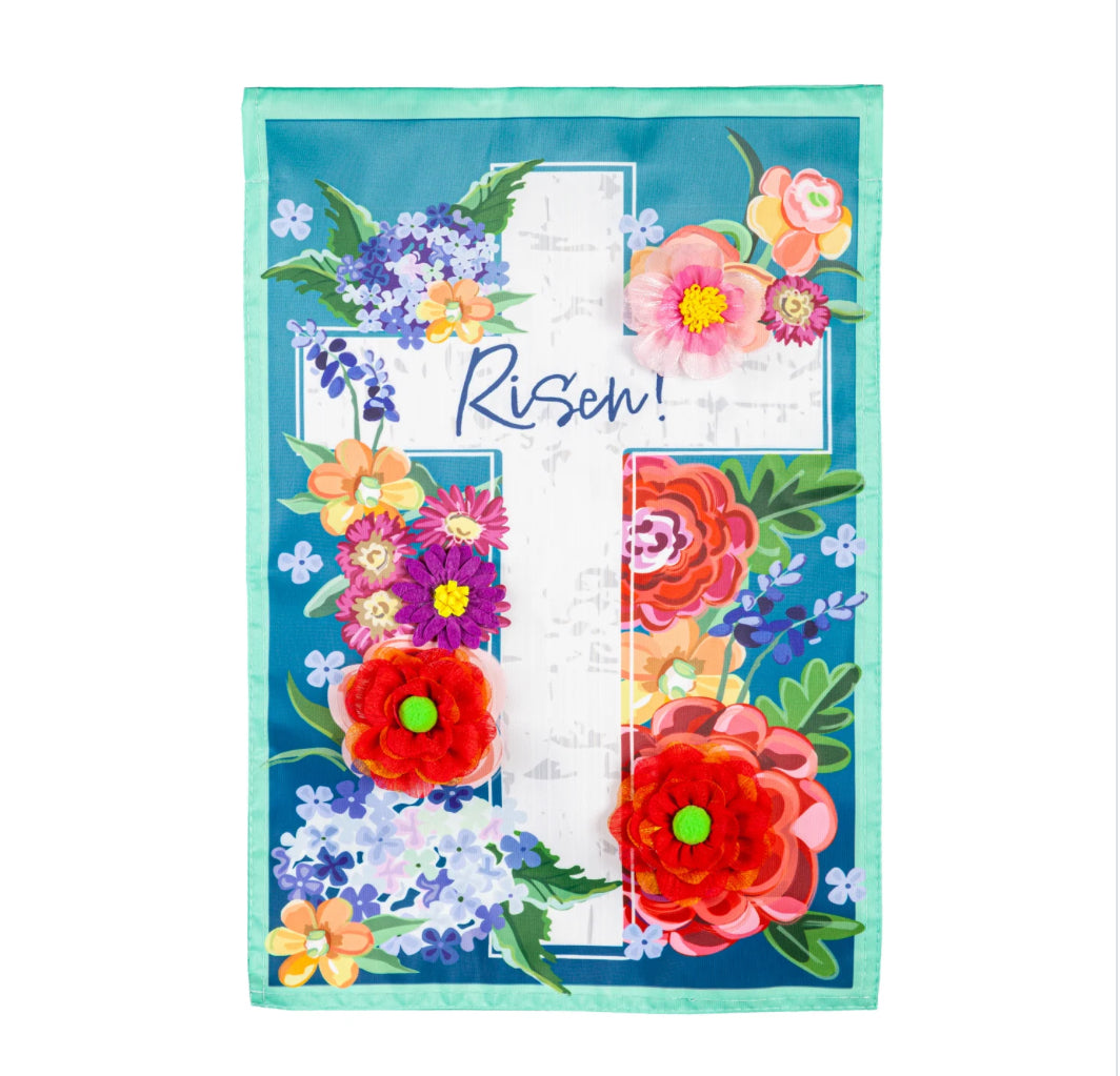 Floral Easter Cross Garden Flag