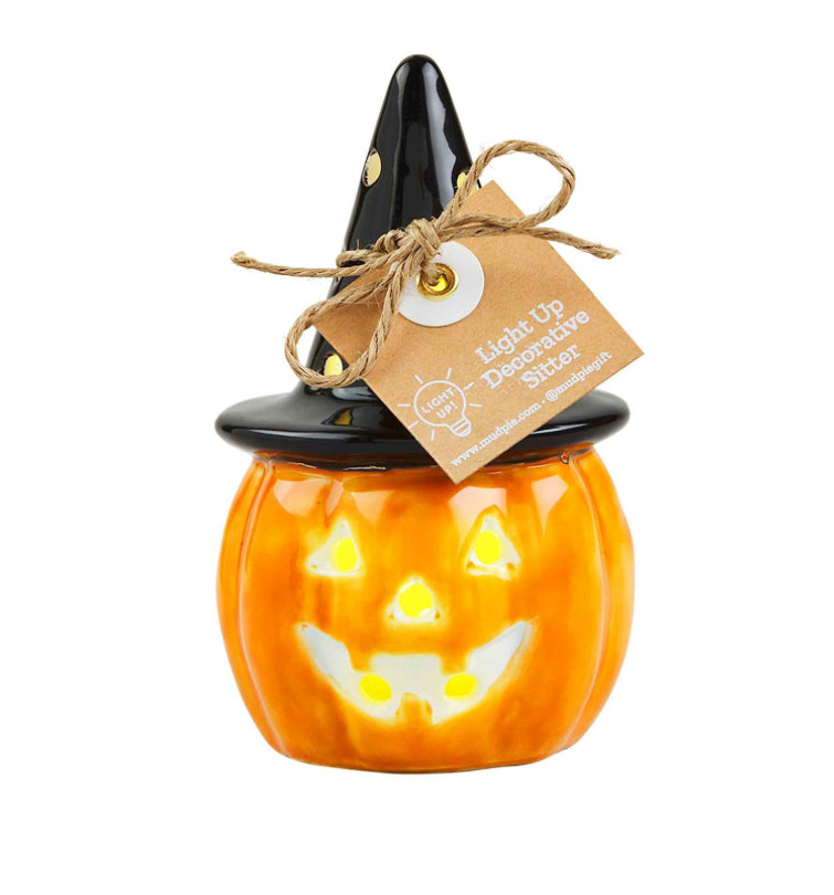 LIGHT-UP WITCH JACK-O-LANTERN SITTER