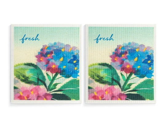 Art Lifting Set of Two Biodegradable Dish Cloths Hydrangeas