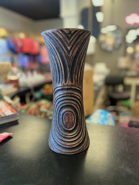 Brown Wood Carved Vase 12"