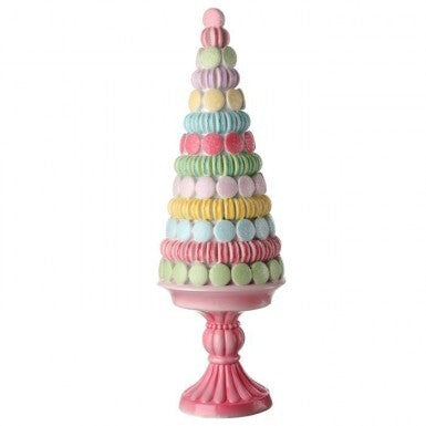 16" RESIN PASTEL MACARON TREE ON PEDESTAL