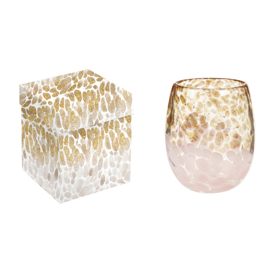 Stemless Hand Blown Glass Gold and Pink